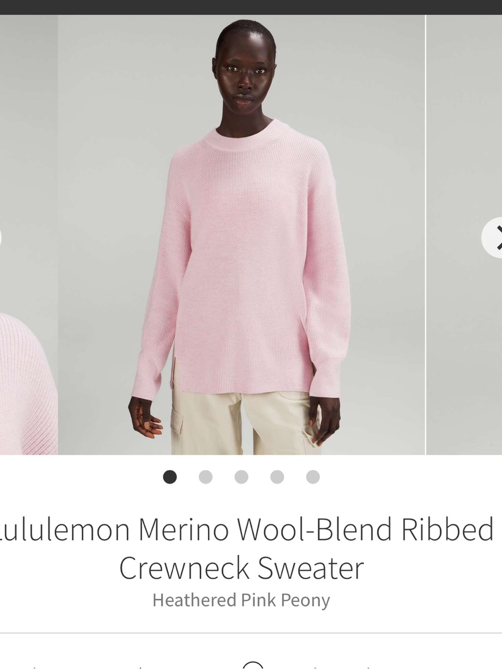 lululemon Heathered Pink Merino Wool-Blend Ribbed Crewneck Sweater